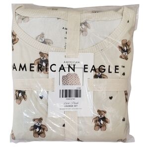 AMERICAN EAGLE Pajama Set Women Teddy Bears Luxe Plush Long-Sleeve & Pant NWT